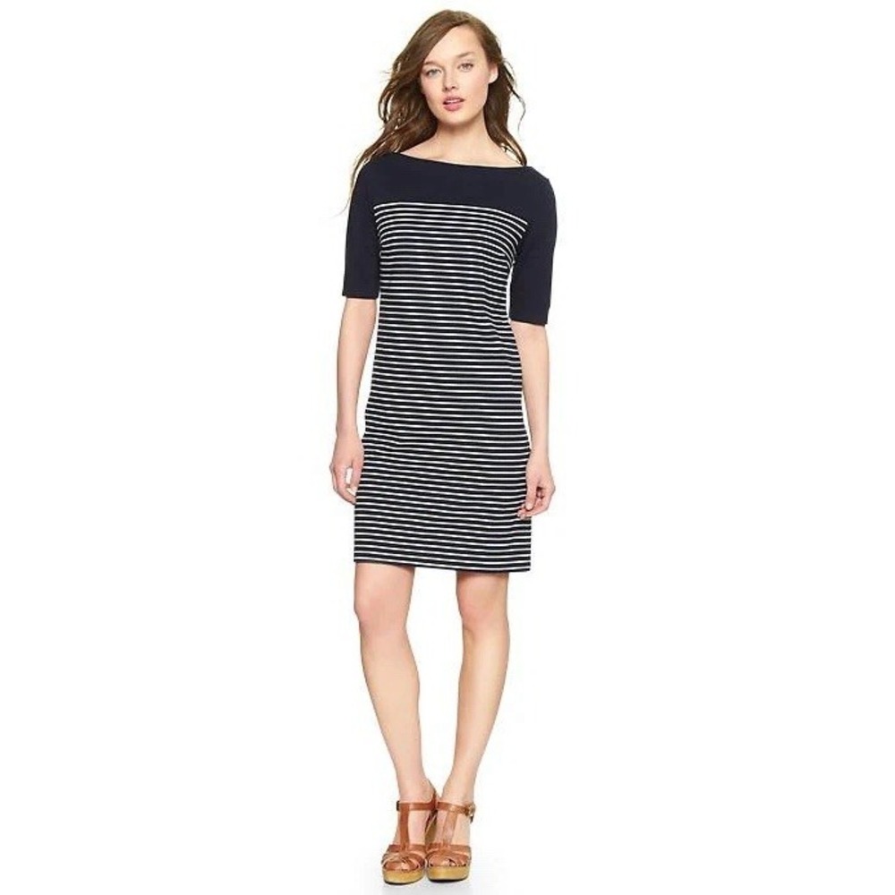 GAP Womens XS Navy White Striped Dress Boat Neck Cotton Nautical Coastal Preppy